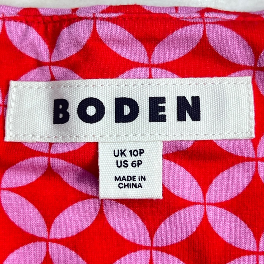 Boden Pink Red Geometric Maxi Dress V-Neck Jersey D0581 Womens 6P - Picture 2 of 10